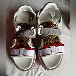 COPY - CHRISTIAN LOUBOUTIN Calfskin Raffia Nylon Mens Summer Loubishark Sandals